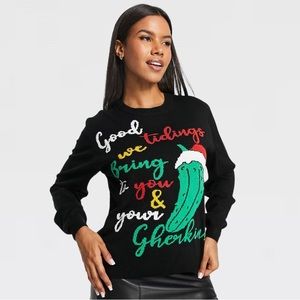 Threadbare Plus Christmas Gherkin Women’s Crew-Neck Knit Sweater In Black 12US